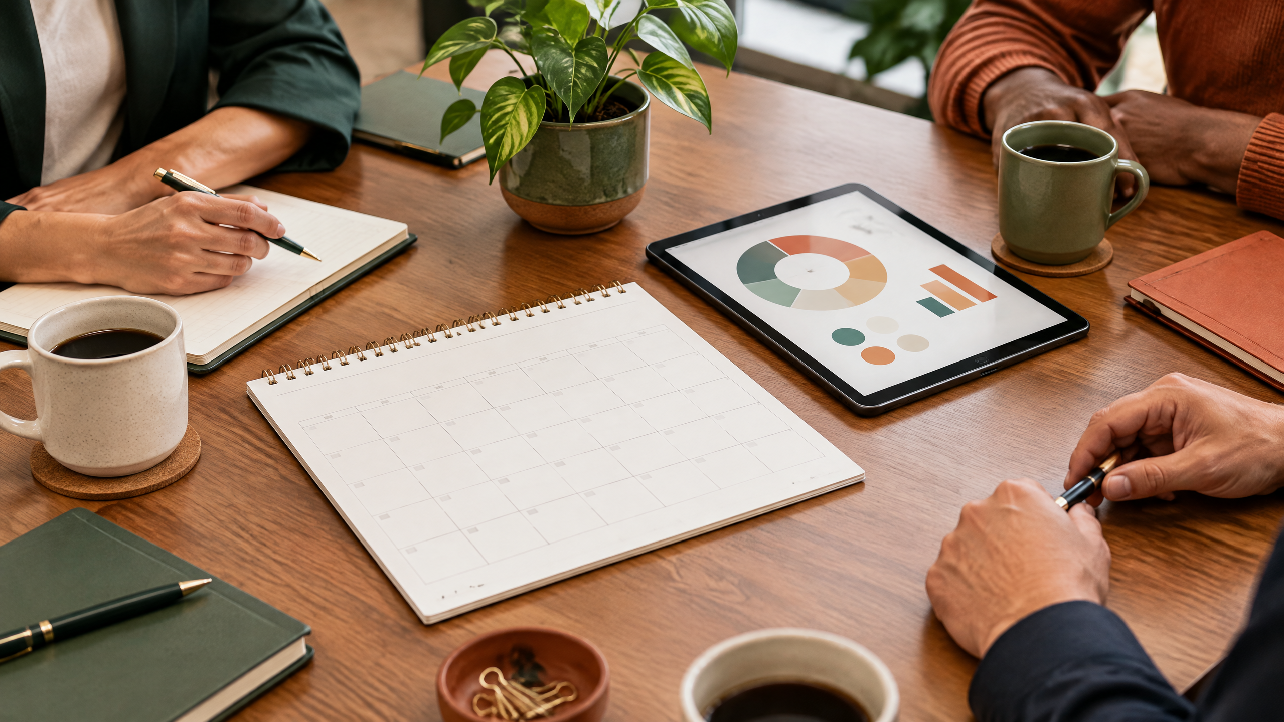 Benefits renewal planning meeting at a conference table
