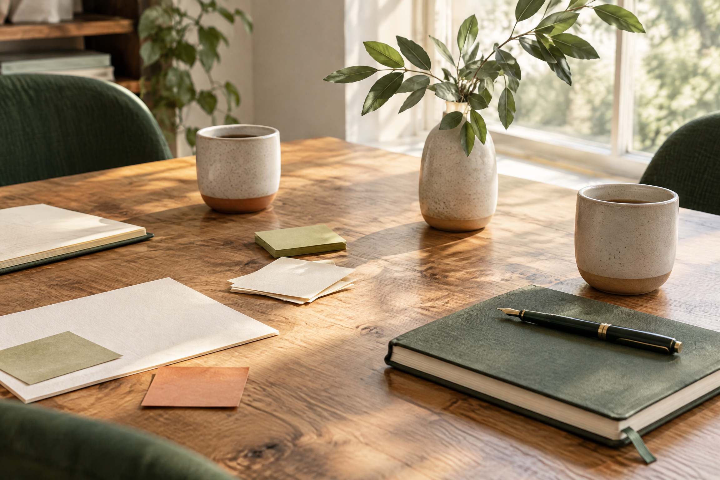 A calm, prepared meeting table